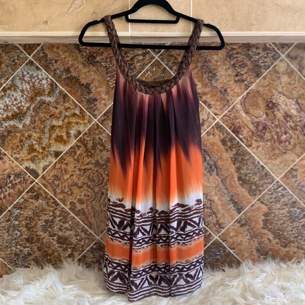 Wishes Wishes Wishes Y2K Ombre Aztec Print Braided Halter Sundress Small